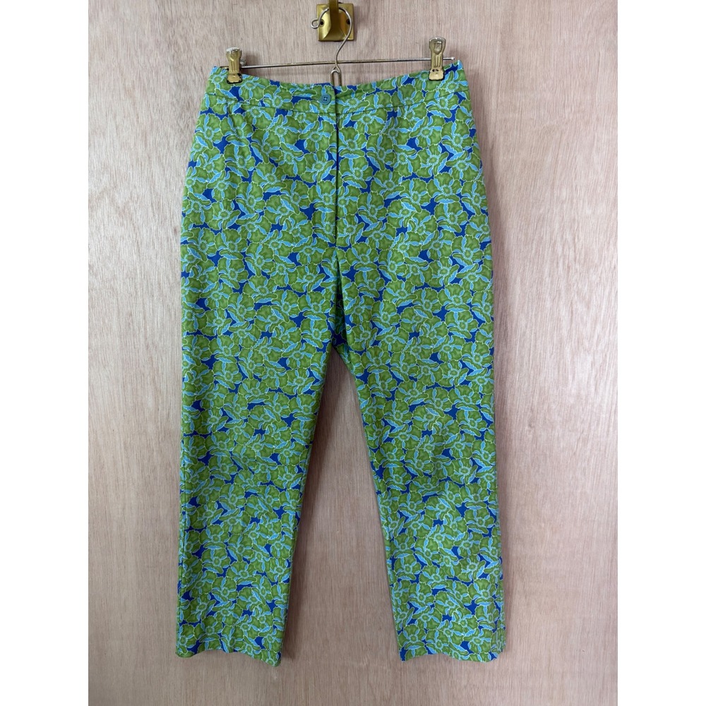 Harold's Green Blue Floral Print Ankle Pants Side Zip Straight Leg Size 4